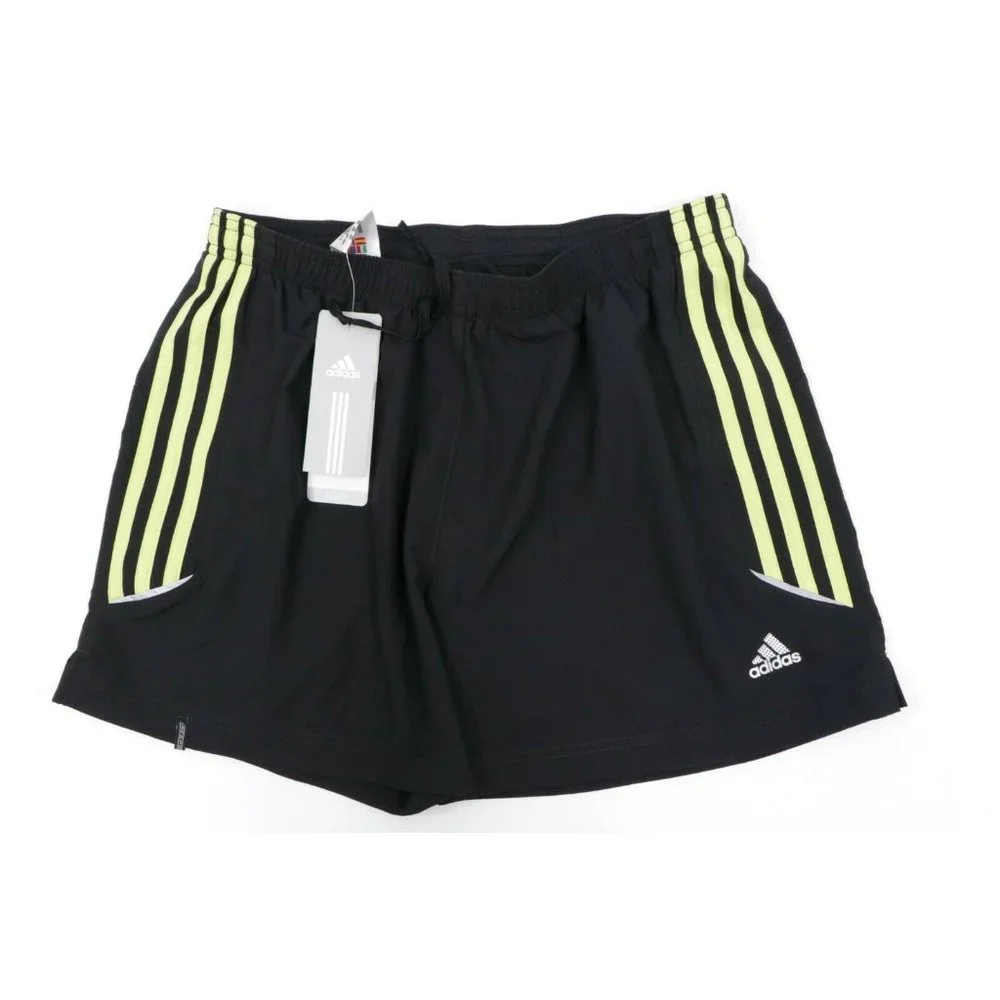 adidas Black Athletic Shorts with Neon Yellow Stripes